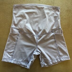 Maternity Yoga Biker Shorts Over Belly With Side Pockets Blue Size Small